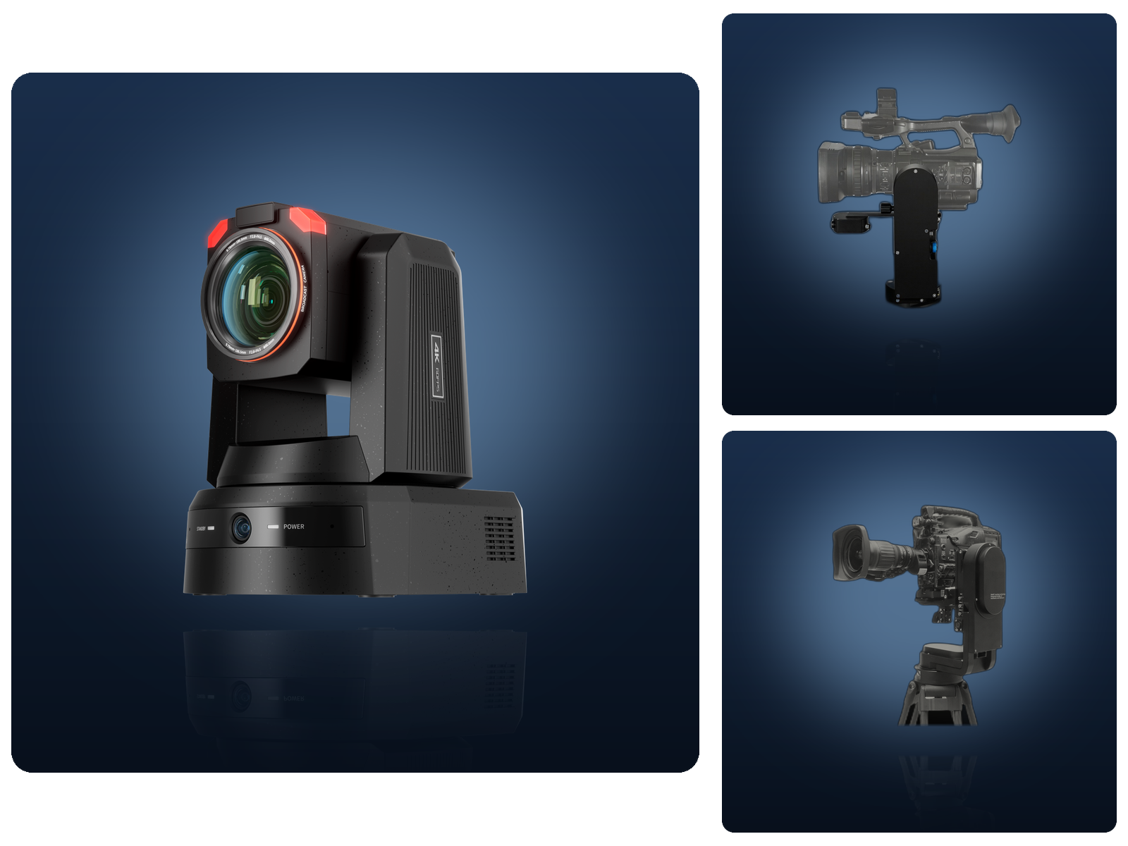 Merten-Köpfe: PTZ-Kamera, Pan-Tilt-Kopf mit Camcorder und Pan-Tilt-Kopf mit Box-Optik